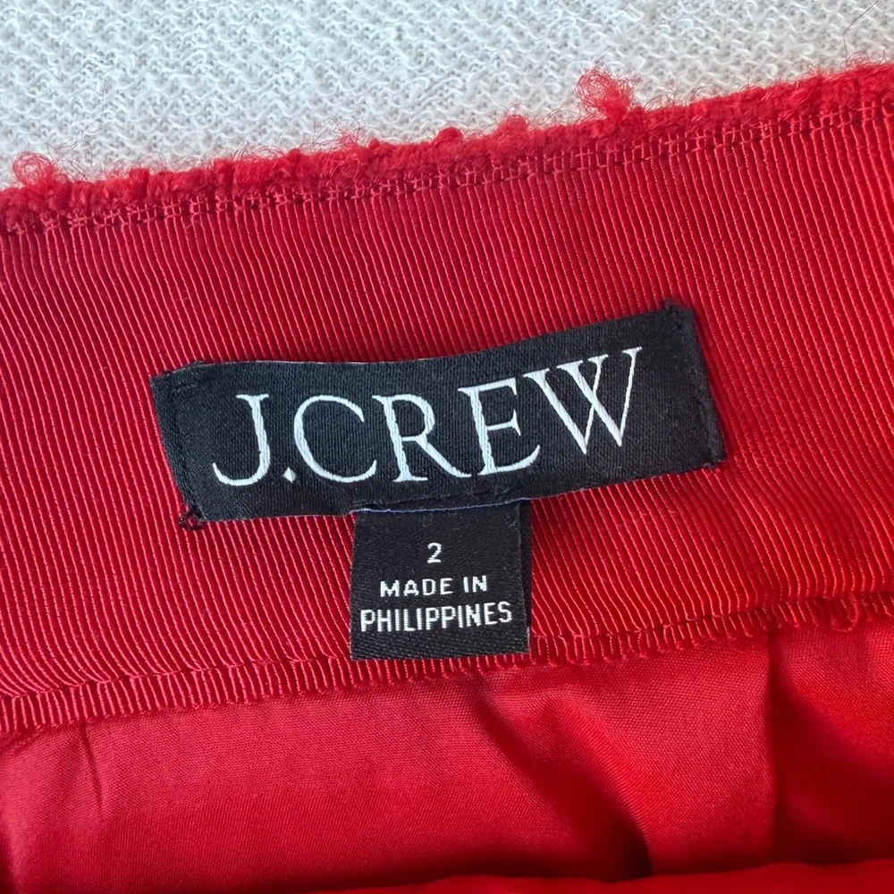 J.Crew Red Tweed Mini Skirt Gold Button Pockets Fringe Trim Classic Parisian - Picture 6 of 15